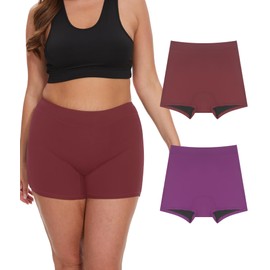 YESWEL Incontinence Underwear for Women, Washable Reusable Boyshorts, High Waisted Leakproof Period Panties for Postpartum 2 Pack (Multicolor01, Large)