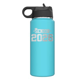 Senior 2026 Grad Insulated Stainless Steel Water Bottle with Flip Top Lid & Straw Graduation Gift Tumbler 18 oz. (Teal)