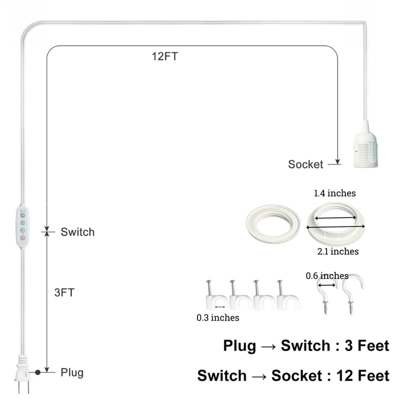 Pendant Light Cord with E26/E27 Socket, 15FT Extension Cable, Stepless