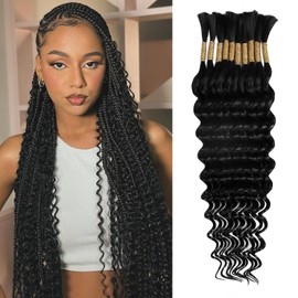 Human Braiding Hair for Boho Braids 75g 20 Inch Deep Water Wave Bulk Human Hair for Braiding No Weft 12A Boho Curly Human Hair for Braiding 10 Bundles/Pack Natural Color