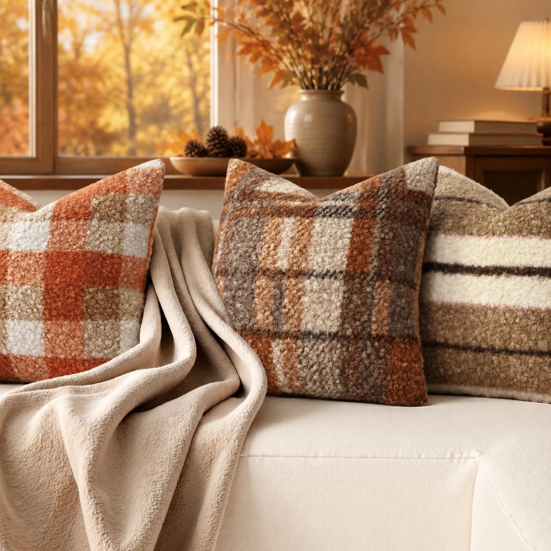 decorUhome Faux Fur Plaid Throw Pillow Covers 18X18 Set of