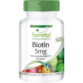 Fairvital Biotin 5mg - with 5000mcg Vitamin B7 per Capsule - High Dose - Lactose Free - Vegan - 90 Capsules