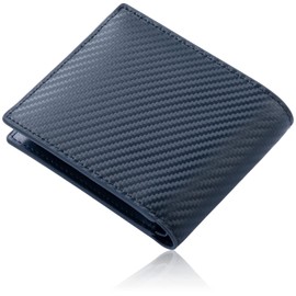 Mura Men's Bifold Wallet, Genuine Leather, Thin Coin Purse, Cordovan Style, Card Slot, carbon/navy