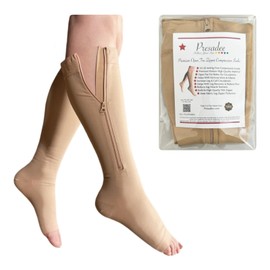 Presadee Premium 20-30 mmHg Firm Compression Swelling Pain Zipper Open Toe Sock (Beige, 3X-Large)