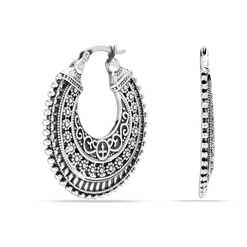 LeCalla 925 Sterling Silver Filigree Earrings Small Antique Oxidised Click