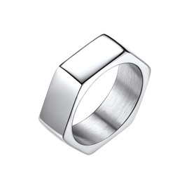 Richsteel Stainless Steel Finger Ring for Men 7 mm Hexagon Finger Ring Geometric Hexagonal Ring in Ring Size 54-73 (17.25-22.75) Punk Gothic Ring with Photo Engraving Text Engraving, Stainless Steel,