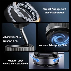 BONERUY Vacuum Magnetic Phone Holder, 360° Adjustable Magnetic Car Cellphone Stand, Foldable Portable Suction Cup Mobile Phone Mount for Car/Gym/Mirror/Shower (X68Black)