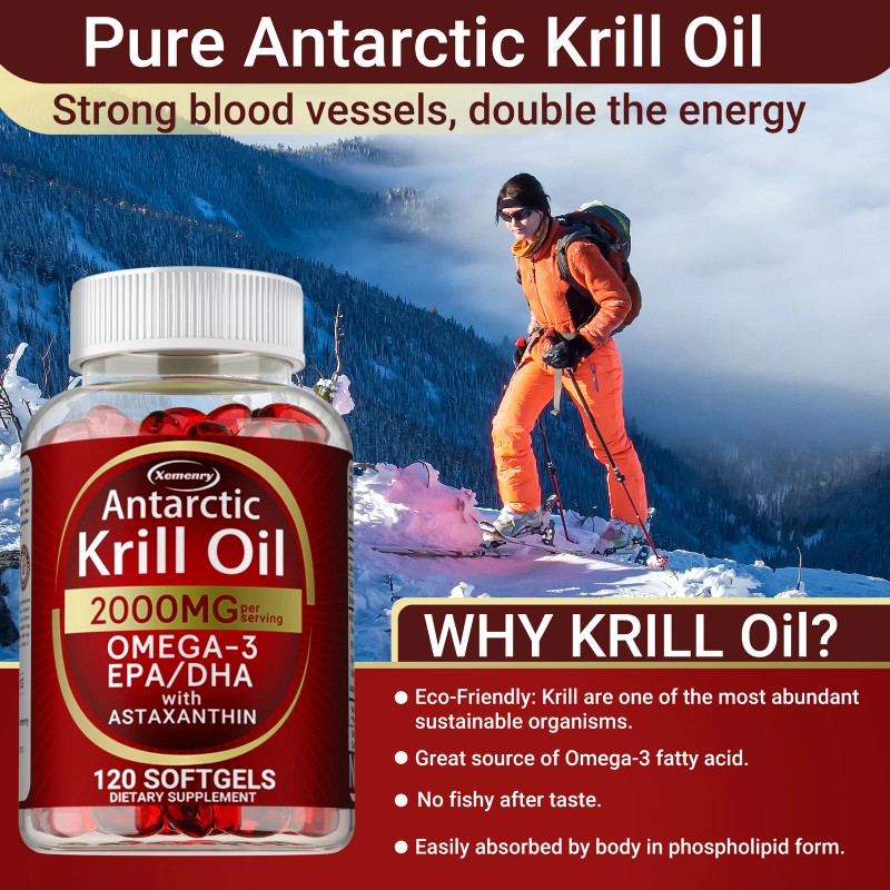xemenry Antarctic Krill Oil - Omega-3 EPA, DHA, Astaxanthin, Anti