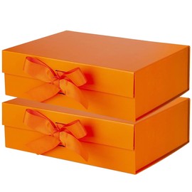 DAWNTREES 2 Pack Gift Box with Lid for Presents,26x19x8 cm,with Ribbon and Magnetic, Gift Box Large Closure for Christmas, Hanukkah, Fathers Day, Weddings, Birthdays, Grooms Gifts