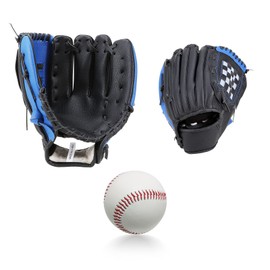 SunGoddy Baseball Gloves, Soft Catch, Parent-Child Set, 10.5+11.5 Inches, For Practice, Beginner, Right Throw, Left Handed, Baseball Glove, Parent-child Interaction, Baseball Mitt, Includes Shock Absorbing Pads, Baseball Gloves (Black+Blue)
