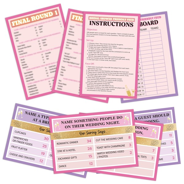 Bridal Shower Friendly Feud Game, Fun Bridal Shower Game Card