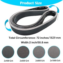 8 Pack 2 x 72 Inch Silicon Carbide Sanding Belts Set- 400 600 800 1000 Grits, Sanding Belts For Knife Sharpening and Grinding Metals, Woods, Plastics and Stone
