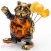Solid Brass Amber Figurine of tiger holding flowers or amber