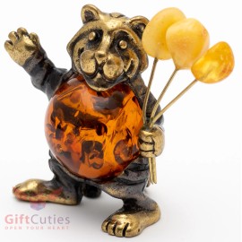 Solid Brass Amber Figurine of  tiger holding flowers or amber balloons IronWork