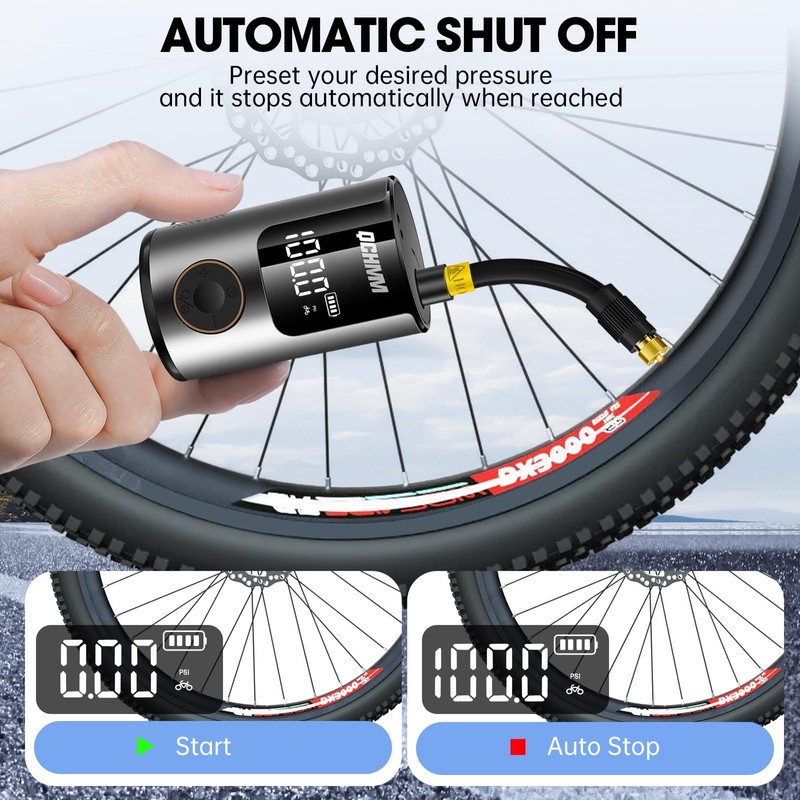 Portable Bike Pump, Mini Electric Bike Pump 120PSI with Digital