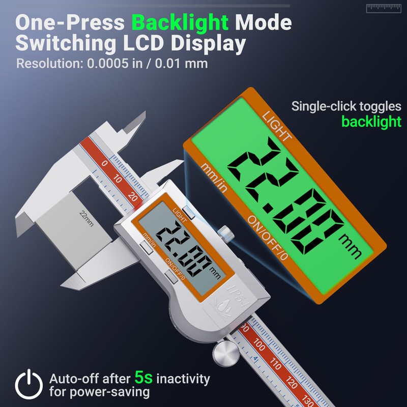 Preciva Digital Vernier Caliper,150mm Backlit Vernier Caliper, IP54 Waterproof Digital