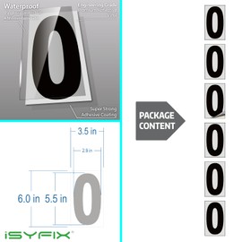 iSYFIX Black Vinyl Number 0 (Zero) Stickers - 6 Pack 6 inch - Premium Decal, Reflective Background, Pre-Spaced for Mailbox, Signs, Window, Door, Cars, Truck, Home, Business, Address, Indoor & Outdoor