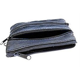Soft Black Leather 4 Zips Key Holder, Card and Coin Purse with Single Card Case