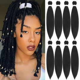 Braiding Hair Pre Stretched 14 Inch 8 Packs Pre Stretched Braiding Hair For Braiding For Soft Locs Hot Water Setting Soft Yaki Texture Easy To Twist(14Inch,1B)