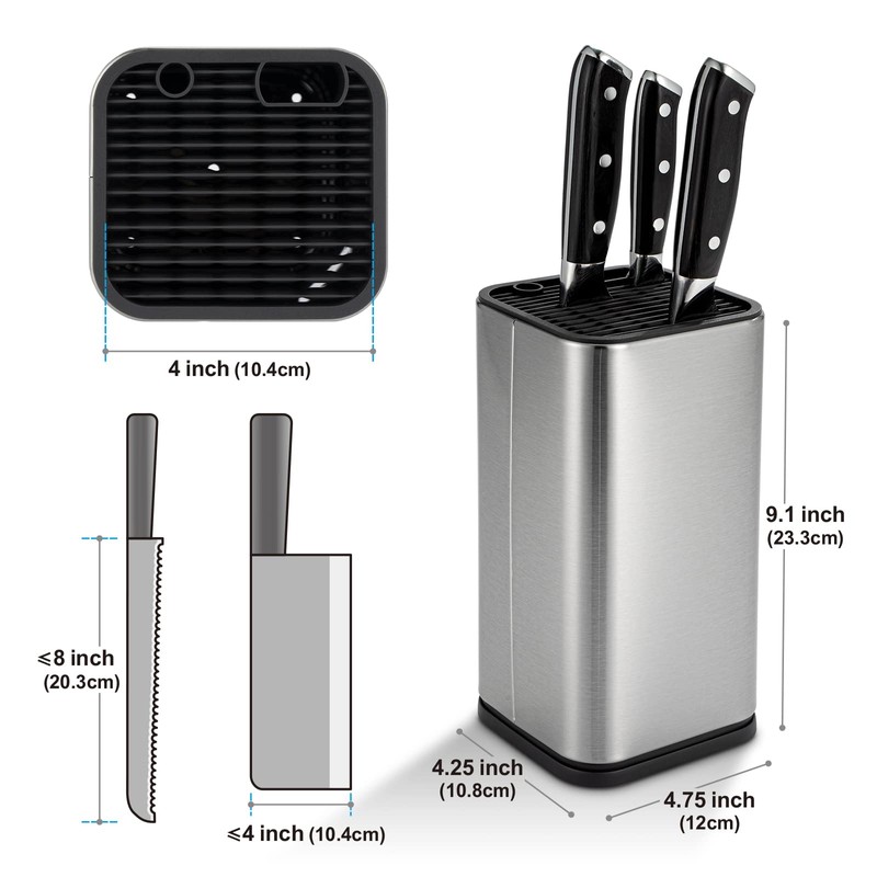 Sumteene Universal Knife Block, Knife Holder without Knives, Stainless Steel