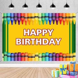 Crayon Theme Happy Birthday Backdrop Crayon Birthday Decorations Banner Photography Background for Kids Happy Birthday Party Decorations Supplies