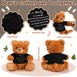 Meooeck Bear Plush Stuffed Animal Sympathy Gift with a Bear Hug Sign Clothing Hug Bear Gift for Kids Condolences Memorial Comfort Loss of Loved One(Brown, Black)