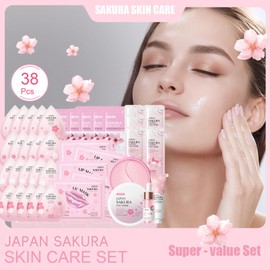 Skin Care for Teenage Girls, 38PCS Skin Care Sets & Kits, Sakura Skincare Set, Pamper Sets for Women Gifts, Serum, Hand Cream, Eye Mask, Sleep Mask, Lip Mask, Cleanser, Cream, Lotion, Toner, Mud Mask