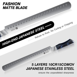 Brisket Slicing Knife, 11.6 Inch Carving Knife, Japanese High Carbon Steel Slicing Knives with VG10 Steel Core & G10 Handle, Full Tang Ultra Sharp Meat Cleaver for BBQ, Turkey, Roast, Brisket