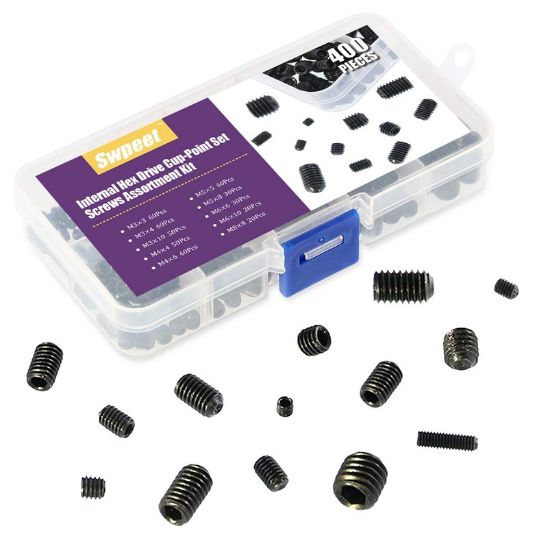 Swpeet 400Pcs Allen Head Socket Hex Grub Screw Assortment Kit,