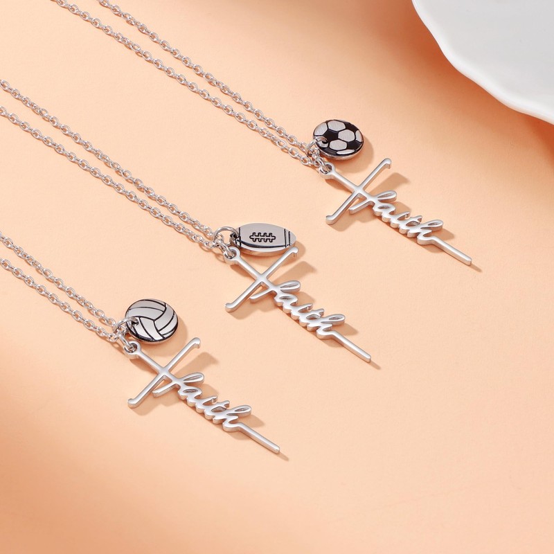 Sports Cross Pendant Necklace - Rugby Ball American Football Pendant