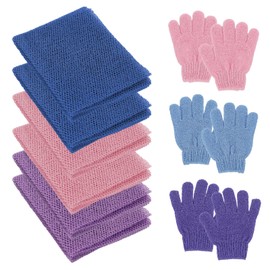 6 PCS African Body Scrubber, African Bath Sponge, Wash Cloth Long Rag Wash Shower Body Scrubber Including 3 Pairs of Gloves for Smoother Skin (Blue/Purple/Pink)
