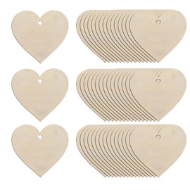 80Pcs 3" Wooden Hearts for Crafts, Wood Predrilled Hearts Cutout Slices, DIY Unfinished Wooden Ornaments Embellishments, Heart Sign Tag for Valentine's Day, Birthday Party, Wedding Guest Book Decor
