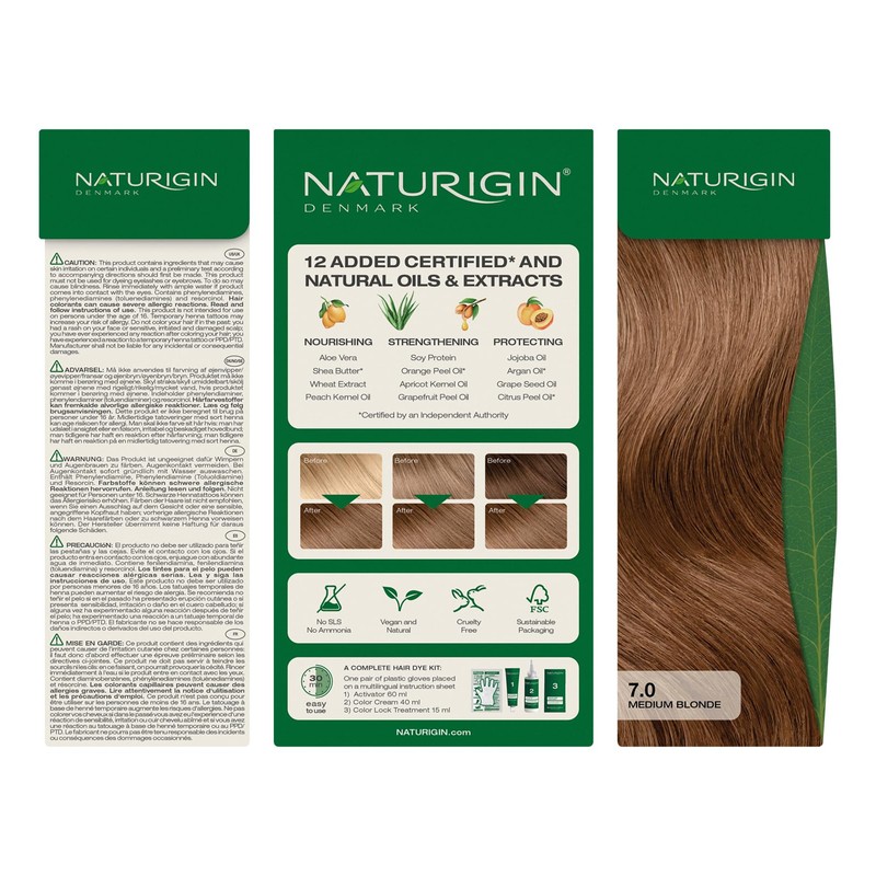 Naturigin Permanent Hair Color, 7.0 Medium Blonde, Ammonia Free, 100%