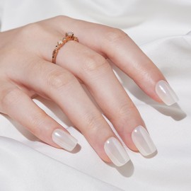 Findigit Press On Nails Short - Short Soft Gel Press On Nails with Nail Glue,Supremely Fit Natural Reusable Stick On Nails in 16 Sizes - 32 Fake Nails Kit, Glossy White