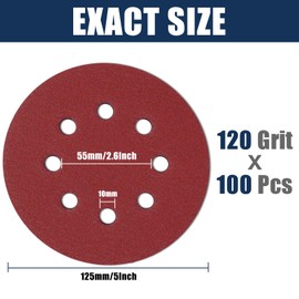 Pack of 100 Sandpaper 125 mm Velcro, Sanding Discs 8 Holes, Eccentric Round Sandpaper (Pack of 100, 120 Grit)