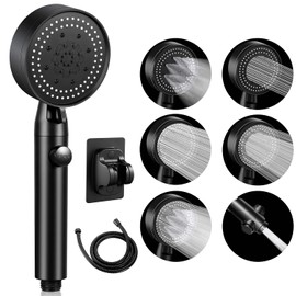 Cabezal de Ducha de Mano, Regadera para Baño Manguera de Ducha de Alta Presión para Baño | Manguera 150cm | Soporte Ajustable | 6 Modos Rociado | Interruptor Pausa, Ducha de Ahorro de Agua Desmontable