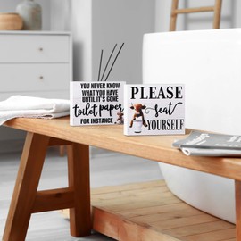 Jetec 2 Pieces Funny Farmhouse Bathroom Decor You Never Know What You Have Until It's Gone Toilet Paper Sign Please Seat Yourself Sign Humor Toilet Box Plaque for Decoration, 4 x 5 Inch(Classic White)