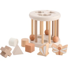 LabelLabel Shape Sorting Wheel, Educational Toy, Molding Puzzle, Wooden Toy, Baby 1st Year Old, Birthday Gift, Boy Girl, Wooden Toy (Latte)