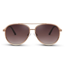 Jeulia Metal Aviator Polarized Sunglasses UV Protection Glasses Mirrored Lens Eyewear for Men Women Classic Trendy Rimmed Design for Summer Holiday (Brown)