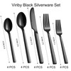 Black Silverware Set for 4, Heavy-Duty 18/0 Stainless Steel Black