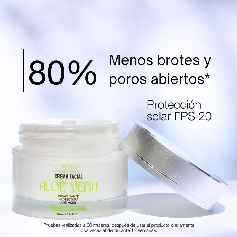 Crema Facial Hidratante Antiacné con Aloe Vera, 50 ml Biotiks