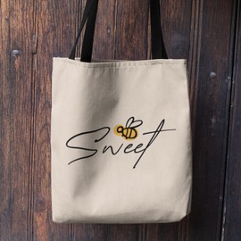 SmartyPants Sweet Bee Tote Bag - Women Gifts Shopping Organic Cotton Fabric Carrier Reusable Shopper Happy Quote Slogan Handbag Bees Accessories Present Bumblebee Pretty (One Size, Black Handle)