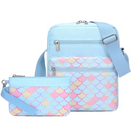 Mygreen Juego de bolso cruzado pequeño para adolescentes y niñas, pequeñas bolsas de mensajero para niños 9-10 regalos, Azul (Mermaid-blue), Mediano