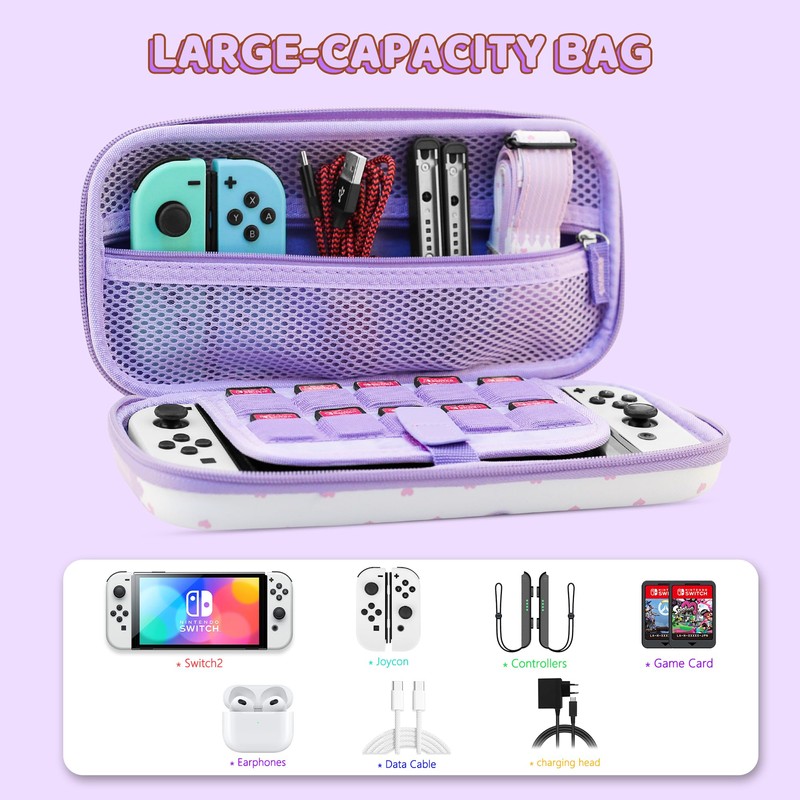 HYPERCASE Switch/Switch OLED Carrying Bag Cute Purple Bunny, Portable Switch/Switch