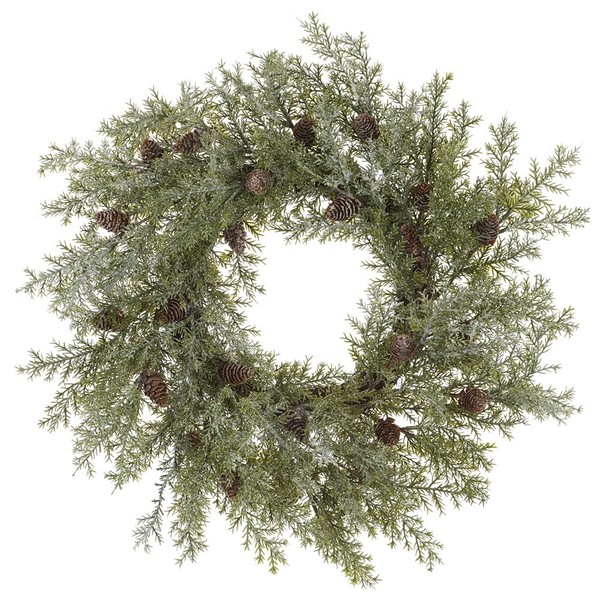 SilksAreForever 22" Glittered Artificial Cedar & Pinecone Hanging Wreath -Green/Brown