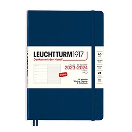 LEUCHTTURM1917 367860 Weekly Planner & Notebook Softcover Medium (A5) 2024, 18 months, Navy, English
