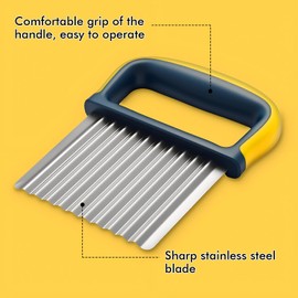 Paoeyrb 2 Pack Crinkle Cutter Set - French Fry Cutter for Potatoes, Premium Stainless Steel Potato Slicer, Safe Wavy Veggie Slicer with Blade Cover, Space-Saving Crinkle Knife