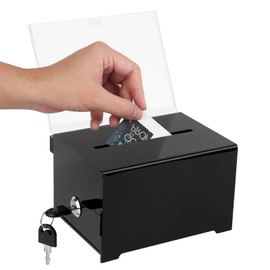 Recommended Box, Acrylic Donation Box, Transparent Ballot Box with Key Lock, Donation Box, Lockable Acrylic with Pocket Board, for Business Cards, Votes, Sweepstakes, Black