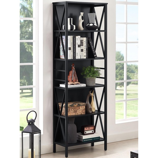 HOMISSUE Bookshelf, 6-Tier Bookshelf, Rustic Wood Metal Bookshelves and Bookcases,