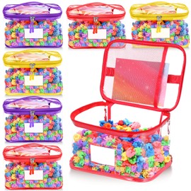 6 Pack Extra Large Toy Storage Bags with Zipper 13.2 x 9.3 x 7.6" Clear PVC Waterproof Toy Organizing Bags with Name Tag Manual Pocket for Building Blocks Puzzle Books(Yellow, Red, Purple)